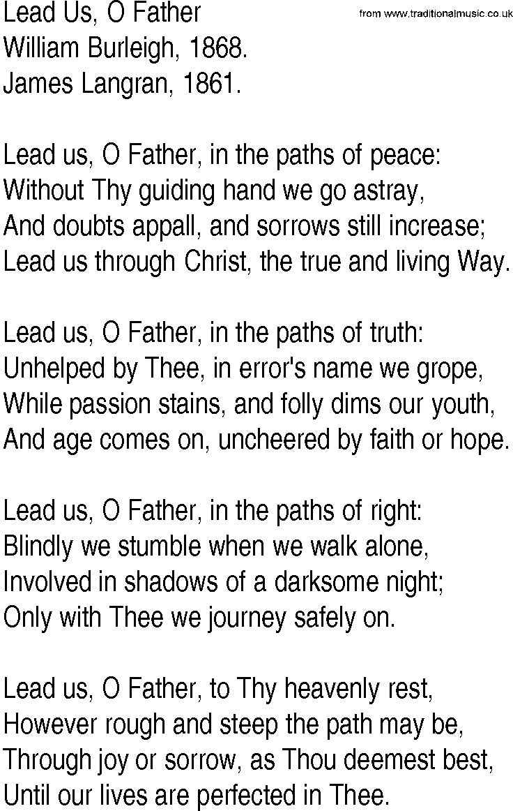 Hymn and Gospel Song: Lead Us, O Father by William Burleigh lyrics