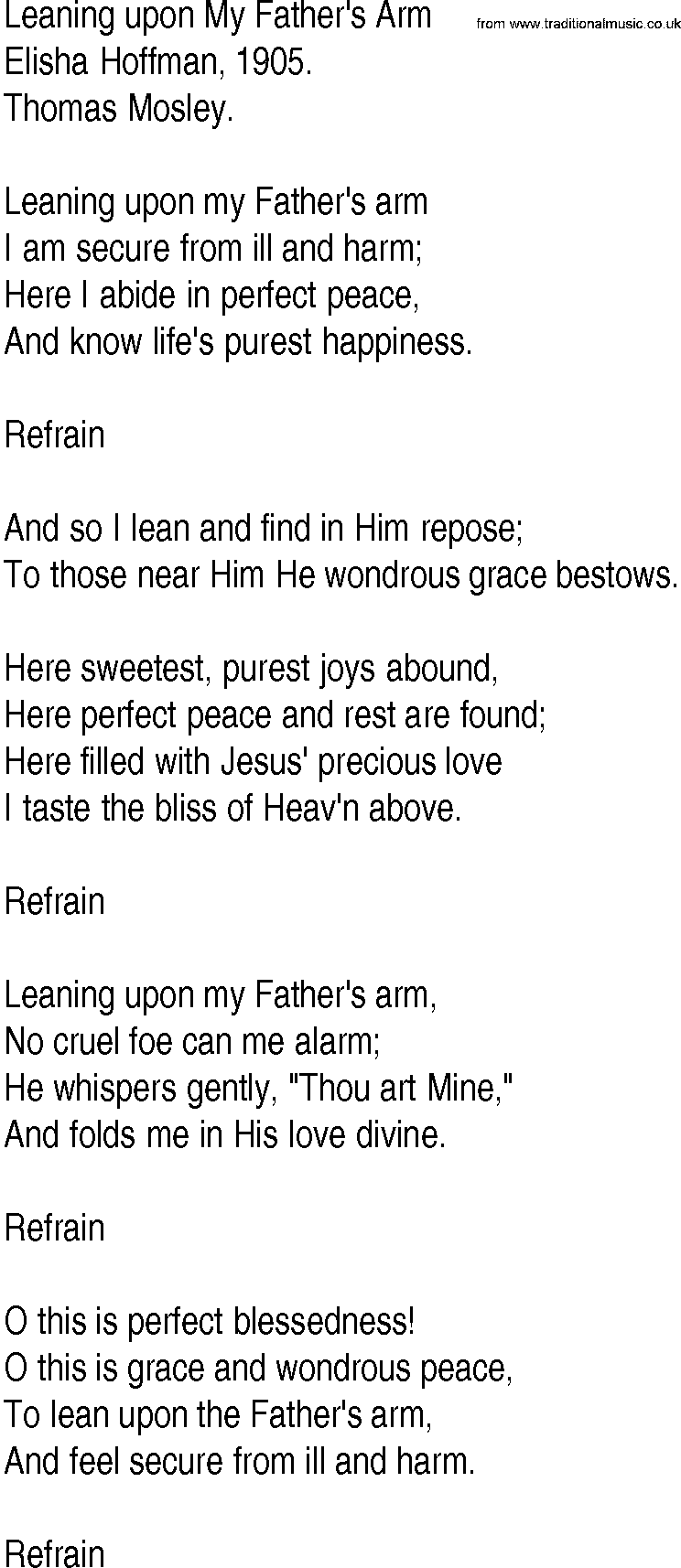 Hymn and Gospel Song: Leaning upon My Father's Arm by Elisha Hoffman lyrics