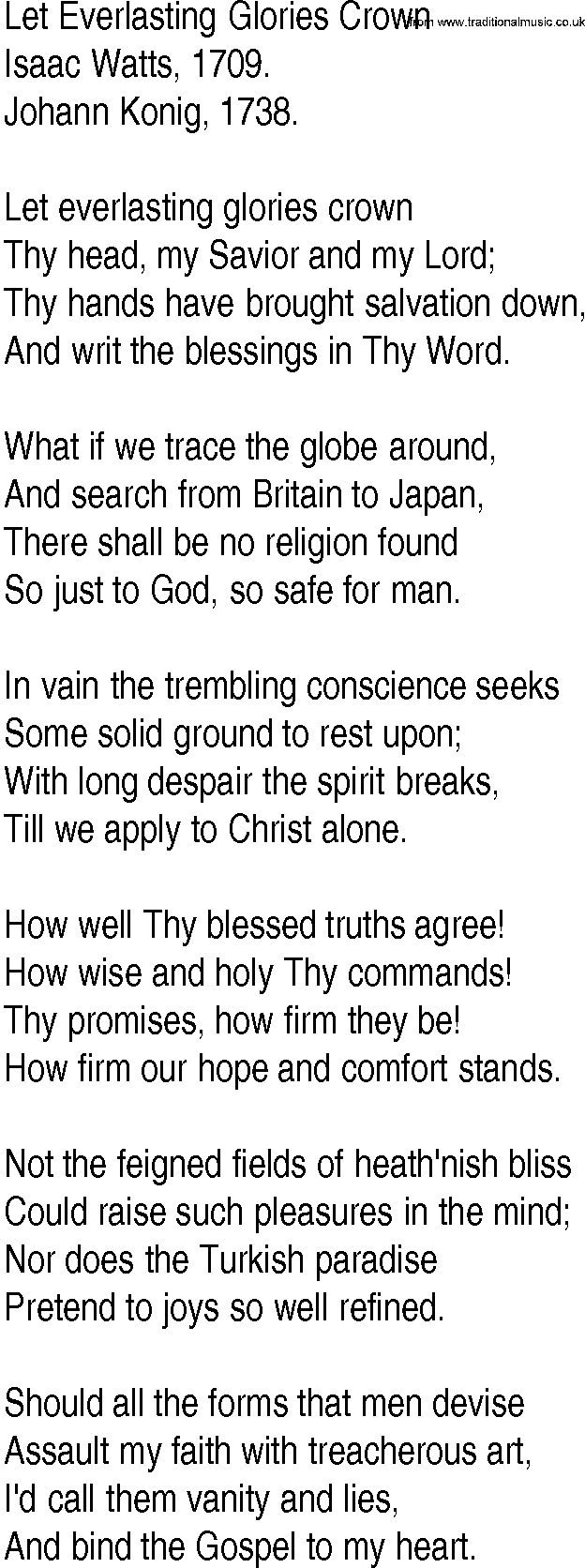 Hymn and Gospel Song: Let Everlasting Glories Crown by Isaac Watts lyrics