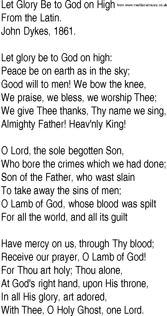 Hymn and Gospel Song: Let Glory Be to God on High by From the Latin lyrics