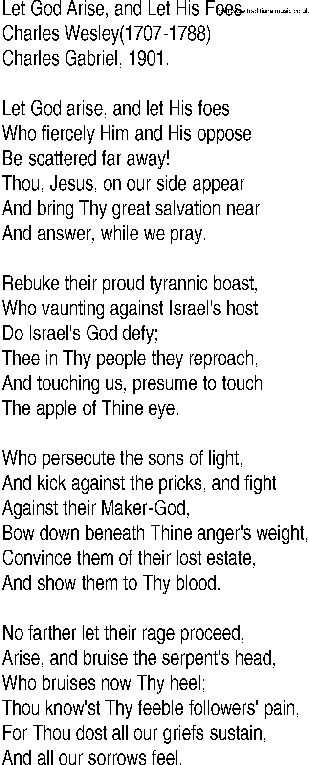 Hymn and Gospel Song: Let God Arise, and Let His Foes by Charles Wesley lyrics