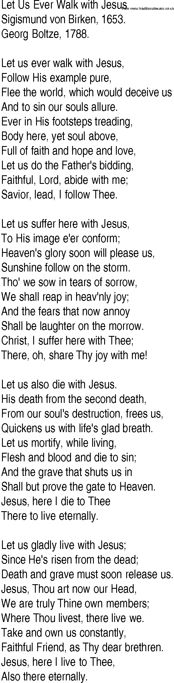Hymn and Gospel Song: Let Us Ever Walk with Jesus by Sigismund von Birken lyrics
