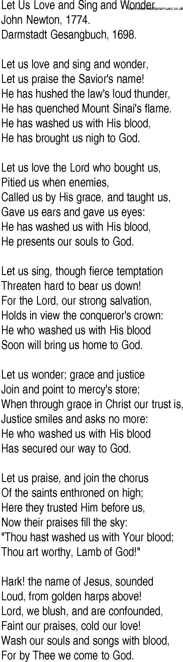 Hymn and Gospel Song: Let Us Love and Sing and Wonder by John Newton lyrics