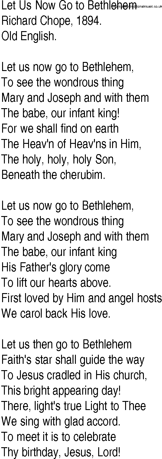 Hymn and Gospel Song: Let Us Now Go to Bethlehem by Richard Chope lyrics