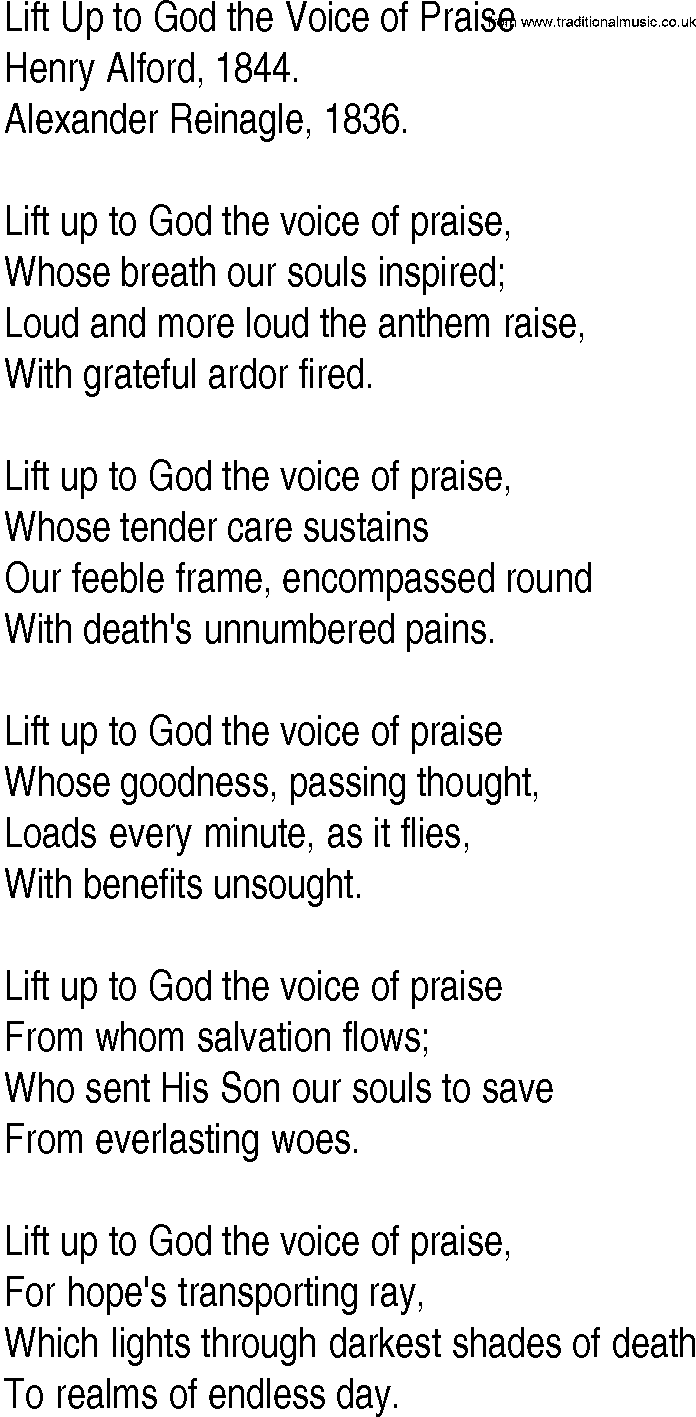 Hymn and Gospel Song: Lift Up to God the Voice of Praise by Henry Alford lyrics
