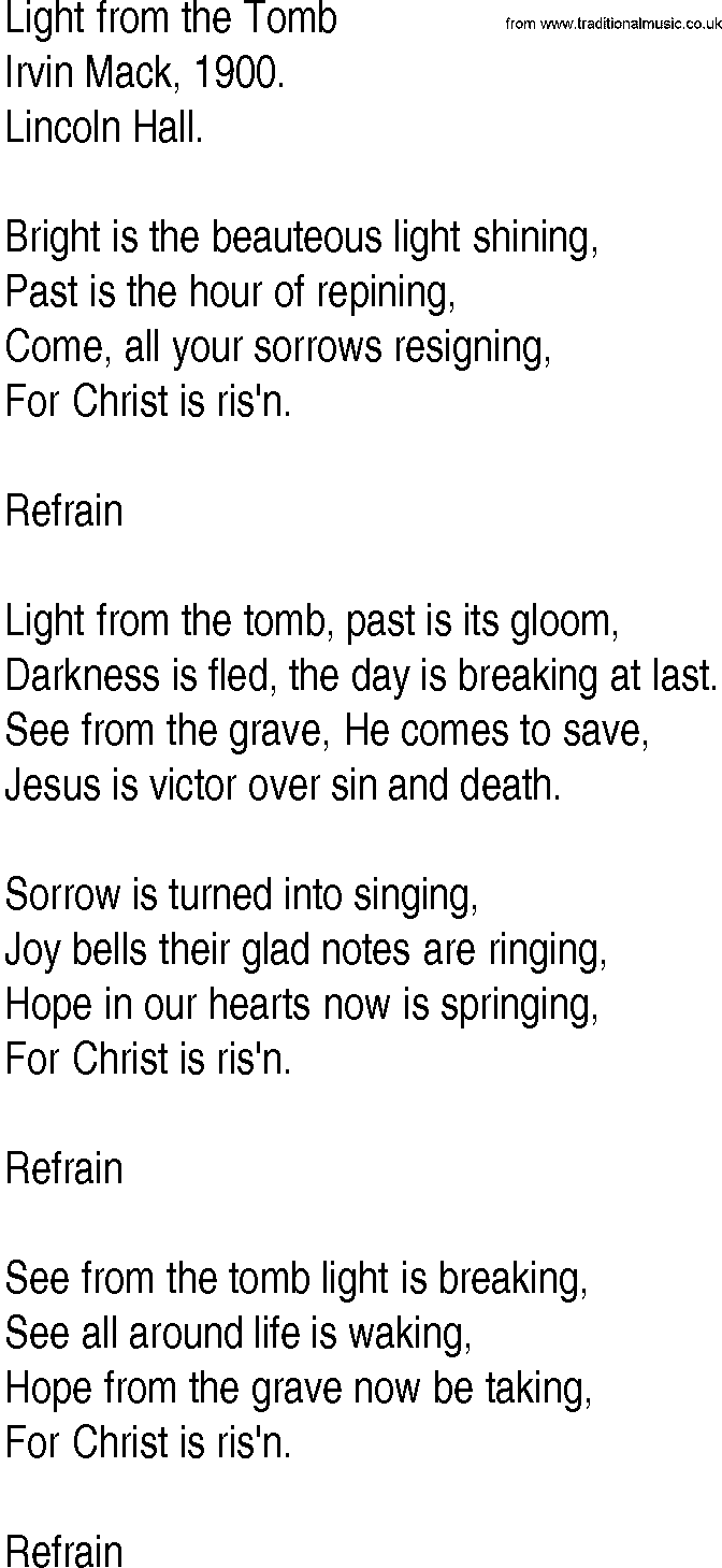 Hymn and Gospel Song: Light from the Tomb by Irvin Mack lyrics