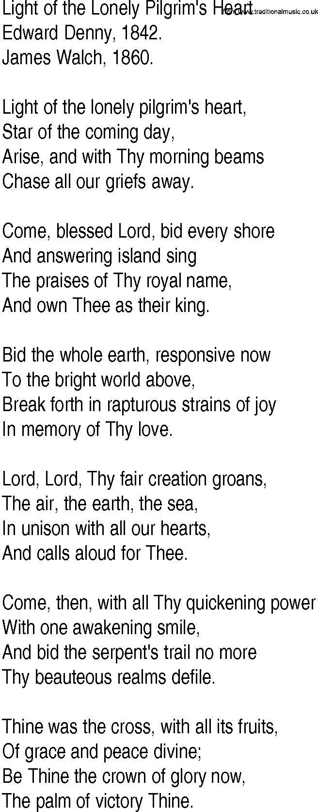 Hymn and Gospel Song: Light of the Lonely Pilgrim's Heart by Edward Denny lyrics
