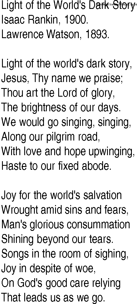 Hymn and Gospel Song: Light of the World's Dark Story by Isaac Rankin lyrics