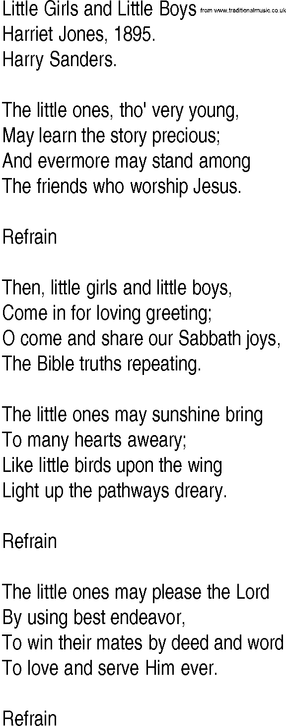 Hymn and Gospel Song: Little Girls and Little Boys by Harriet Jones lyrics