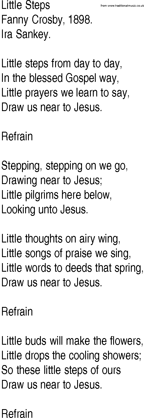 Hymn and Gospel Song: Little Steps by Fanny Crosby lyrics