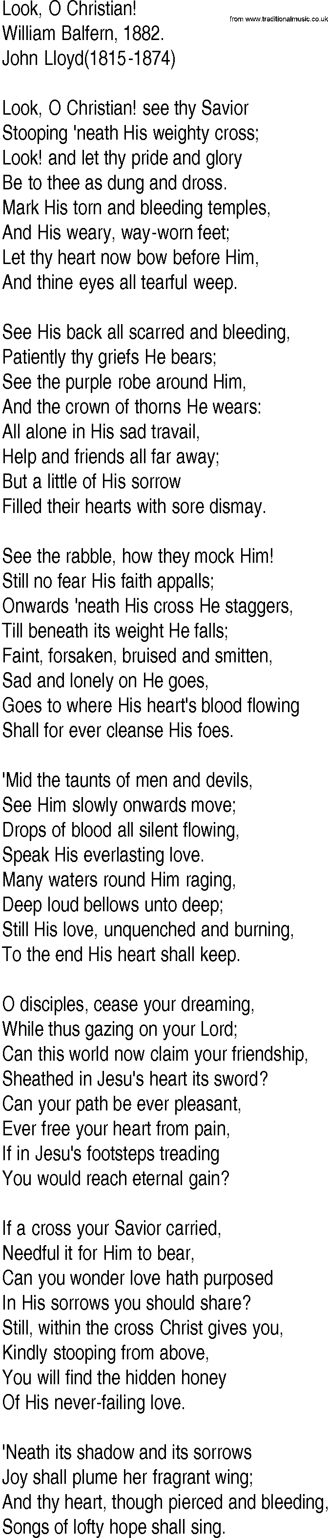 Hymn and Gospel Song: Look, O Christian! by William Balfern lyrics