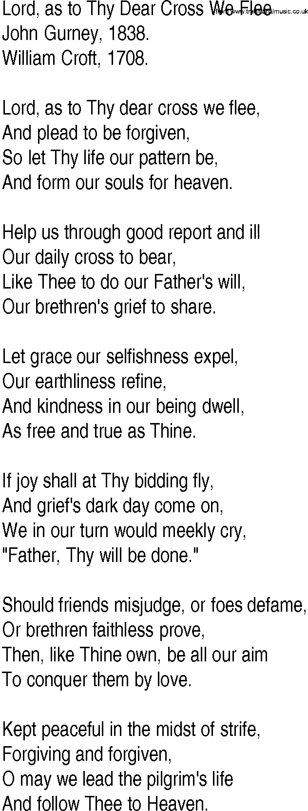 Hymn and Gospel Song: Lord, as to Thy Dear Cross We Flee by John Gurney lyrics