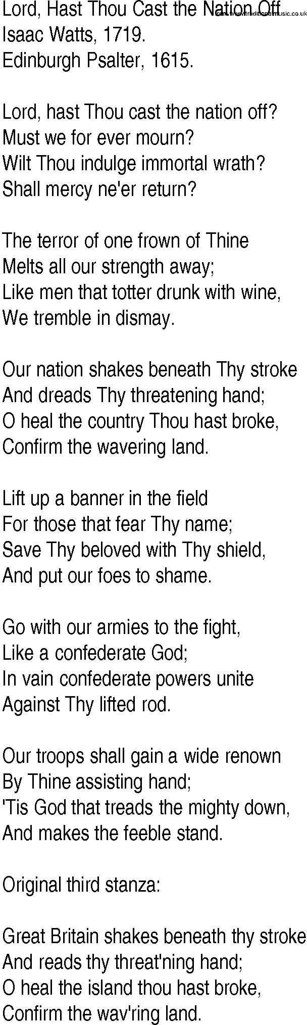 Hymn and Gospel Song: Lord, Hast Thou Cast the Nation Off by Isaac Watts lyrics