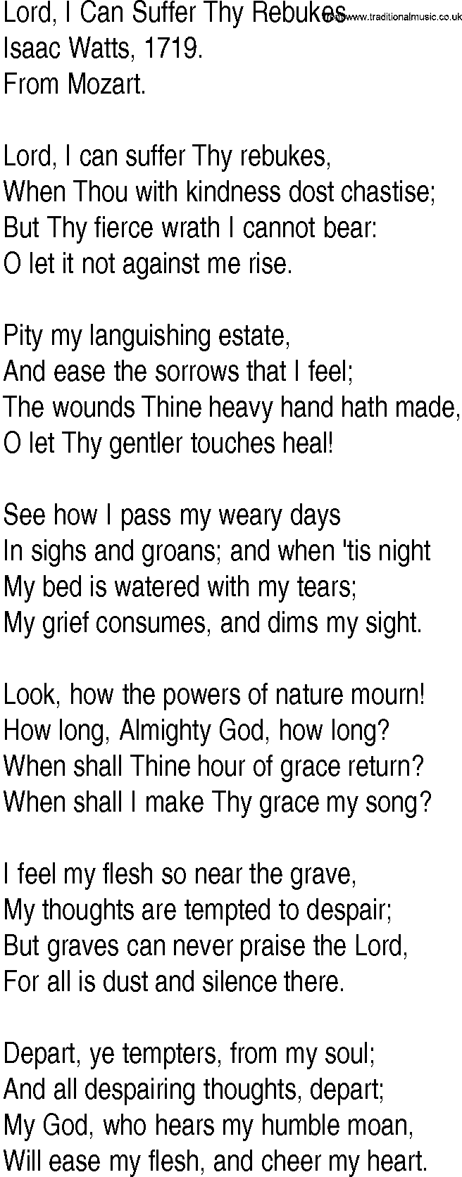Hymn and Gospel Song: Lord, I Can Suffer Thy Rebukes by Isaac Watts lyrics