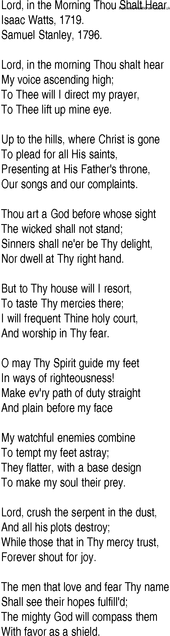 Hymn and Gospel Song: Lord, in the Morning Thou Shalt Hear by Isaac Watts lyrics