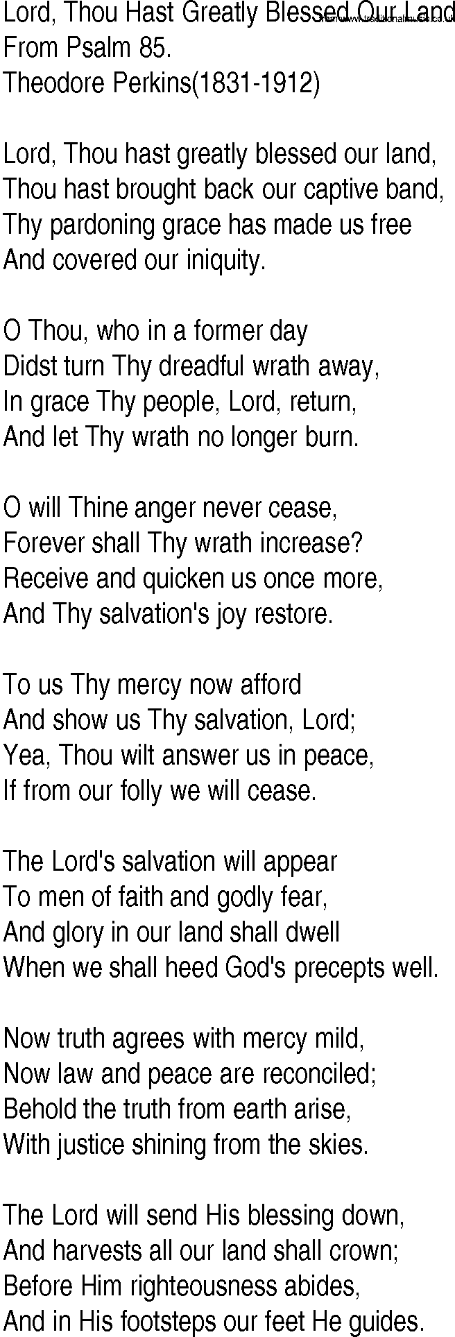 Hymn and Gospel Song: Lord, Thou Hast Greatly Blessed Our Land by From Psalm lyrics