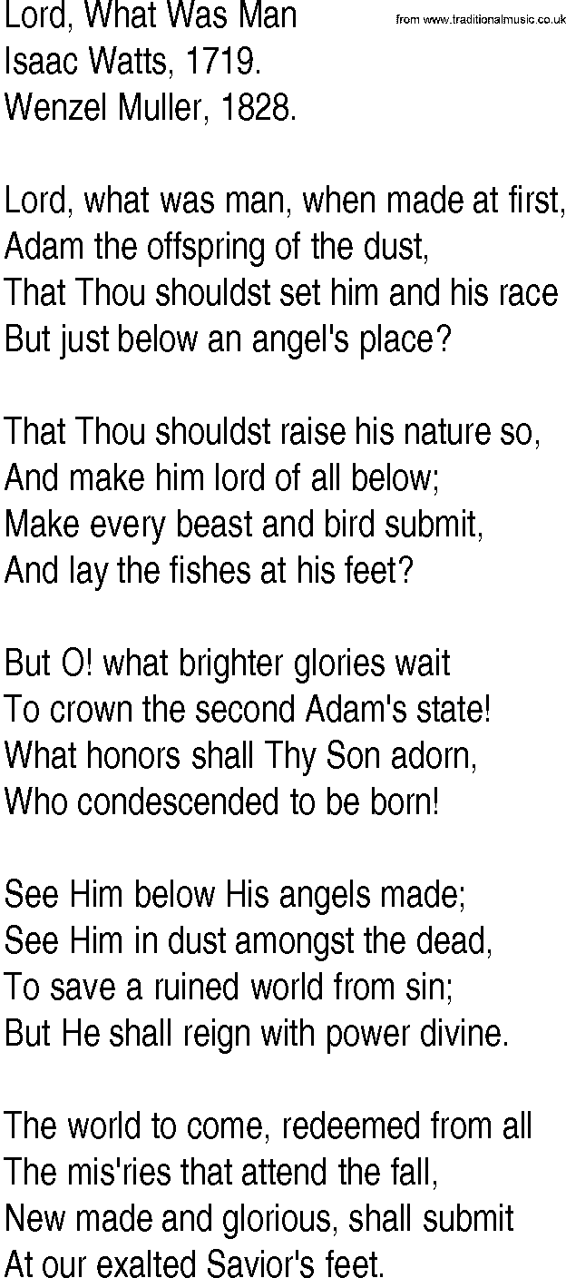 Hymn and Gospel Song: Lord, What Was Man by Isaac Watts lyrics