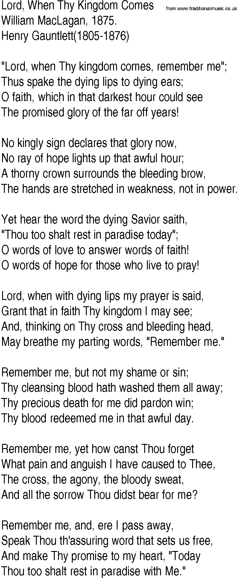Hymn and Gospel Song: Lord, When Thy Kingdom Comes by William MacLagan lyrics
