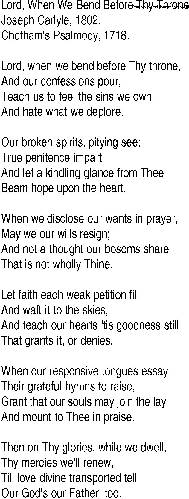 Hymn and Gospel Song: Lord, When We Bend Before Thy Throne by Joseph Carlyle lyrics