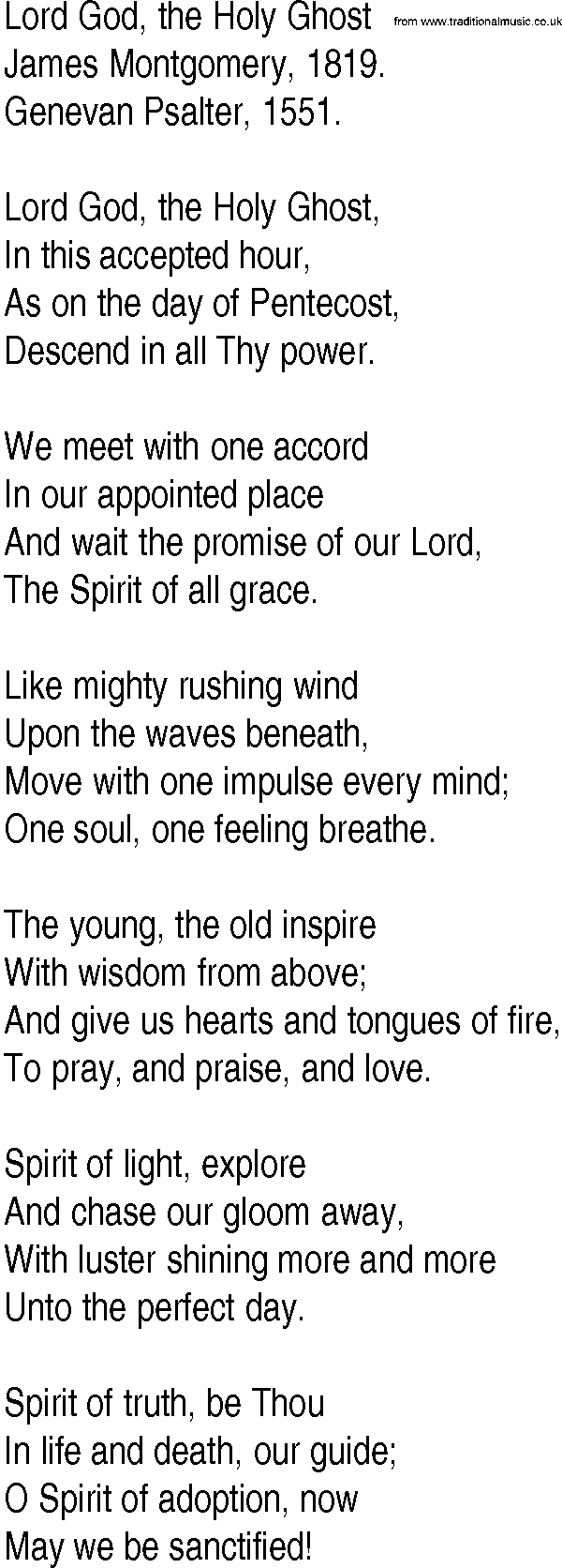 Hymn and Gospel Song: Lord God, the Holy Ghost by James Montgomery lyrics