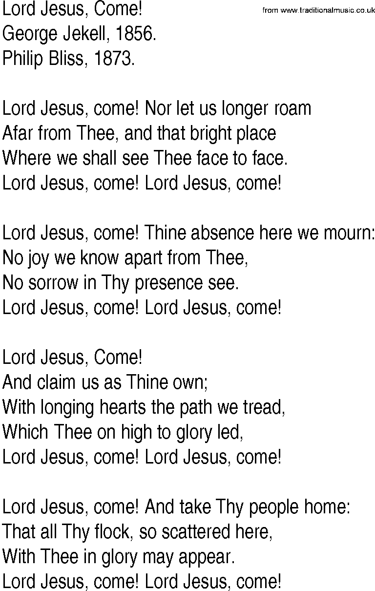 Hymn and Gospel Song: Lord Jesus, Come! by George Jekell lyrics