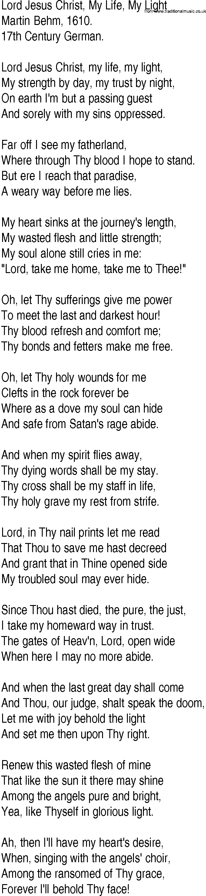 Hymn and Gospel Song: Lord Jesus Christ, My Life, My Light by Martin Behm lyrics