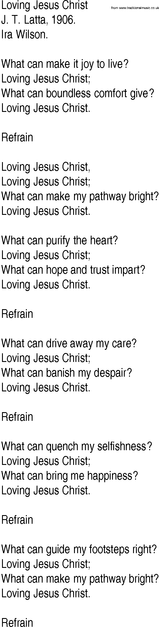 Hymn and Gospel Song: Loving Jesus Christ by J T Latta lyrics