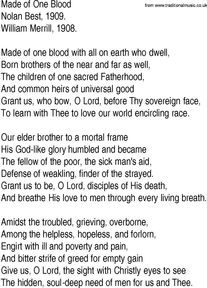 Hymn and Gospel Song: Made of One Blood by Nolan Best lyrics