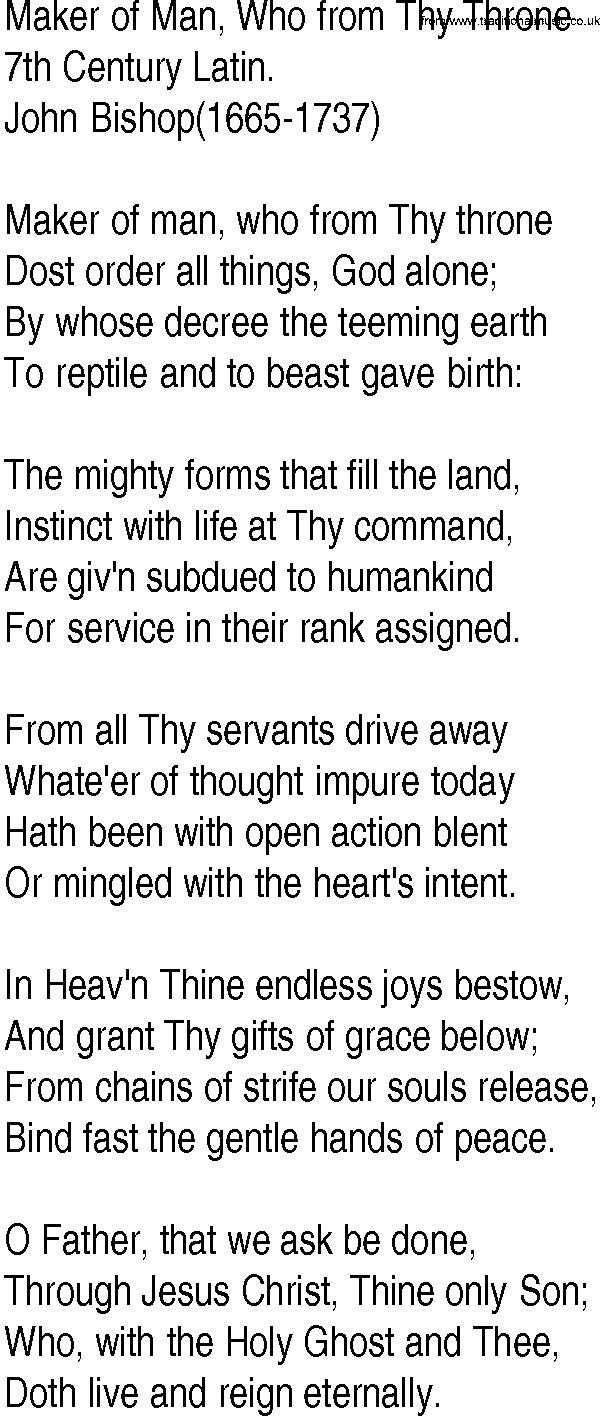 Hymn and Gospel Song: Maker of Man, Who from Thy Throne by th Century Latin lyrics