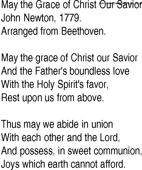 Hymn and Gospel Song: May the Grace of Christ Our Savior by John Newton lyrics