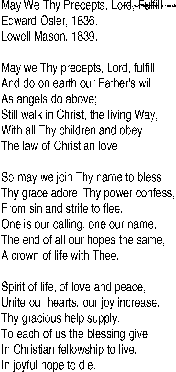 Hymn and Gospel Song: May We Thy Precepts, Lord, Fulfill by Edward Osler lyrics