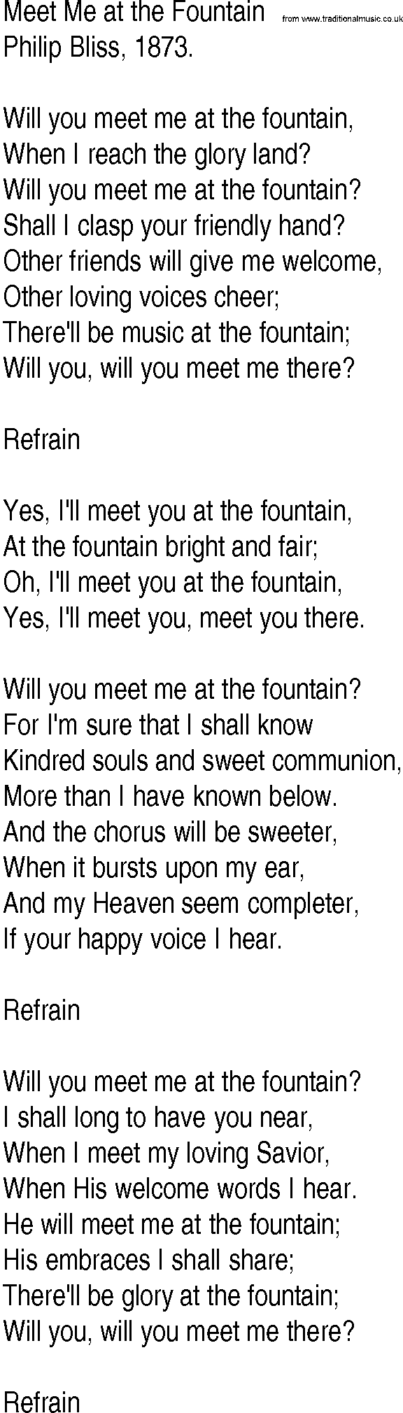 Hymn and Gospel Song: Meet Me at the Fountain by Philip Bliss lyrics