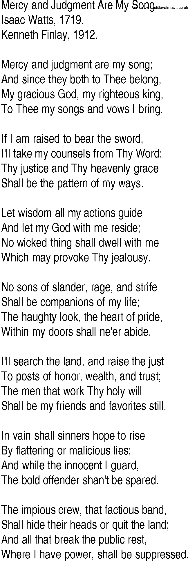 Hymn and Gospel Song: Mercy and Judgment Are My Song by Isaac Watts lyrics