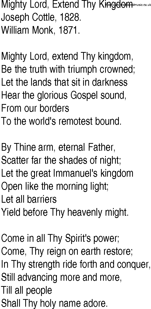 Hymn and Gospel Song: Mighty Lord, Extend Thy Kingdom by Joseph Cottle lyrics