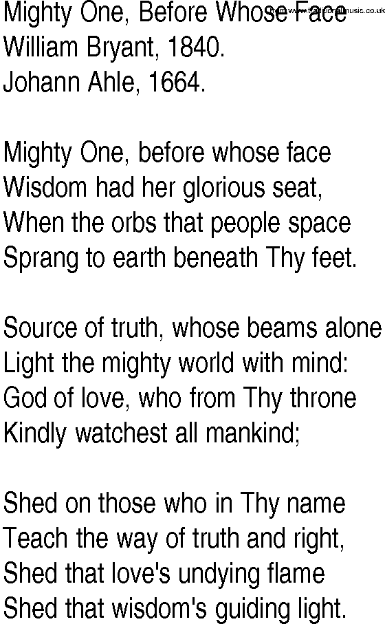 Hymn and Gospel Song: Mighty One, Before Whose Face by William Bryant lyrics
