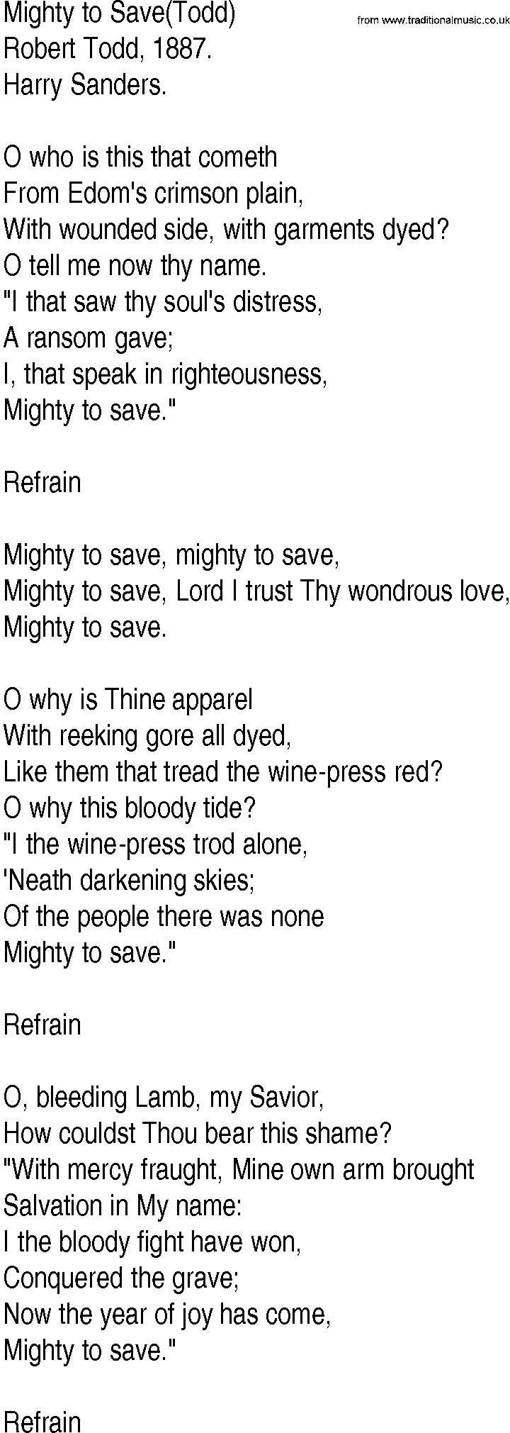 Hymn and Gospel Song: Mighty to Save(Todd) by Robert Todd lyrics