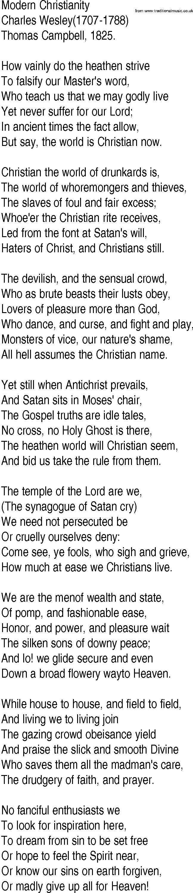 Hymn and Gospel Song: Modern Christianity by Charles Wesley lyrics