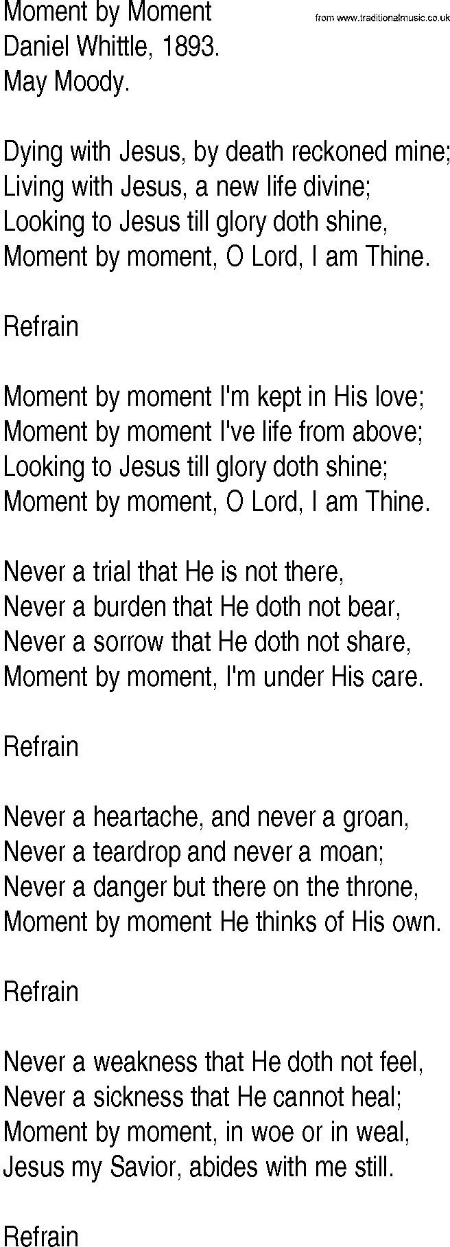 Hymn and Gospel Song: Moment by Moment by Daniel Whittle lyrics