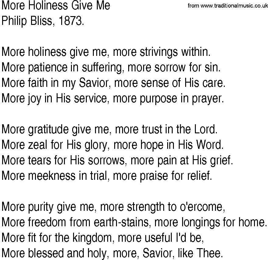 Hymn and Gospel Song: More Holiness Give Me by Philip Bliss lyrics