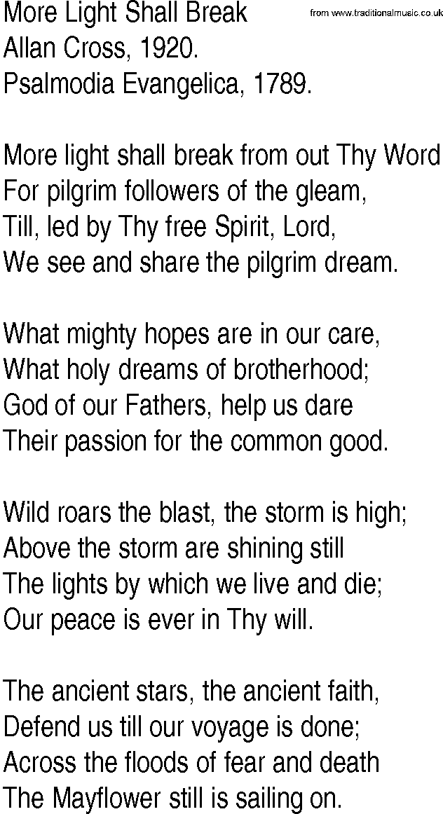 Hymn and Gospel Song: More Light Shall Break by Allan Cross lyrics