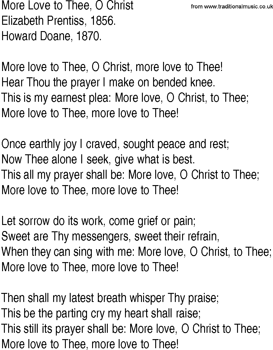 Hymn and Gospel Song: More Love to Thee, O Christ by Elizabeth Prentiss lyrics
