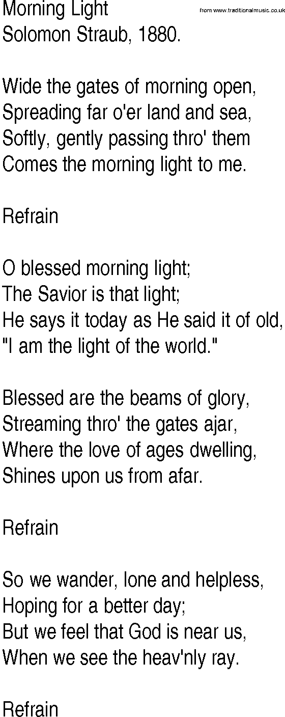 Hymn and Gospel Song: Morning Light by Solomon Straub lyrics