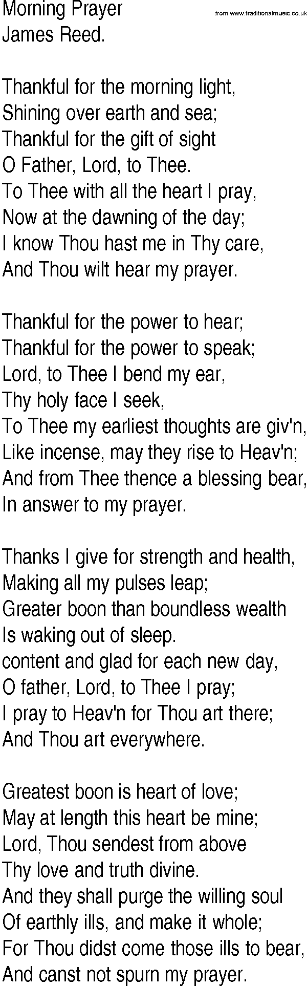 Hymn and Gospel Song: Morning Prayer by James Reed lyrics