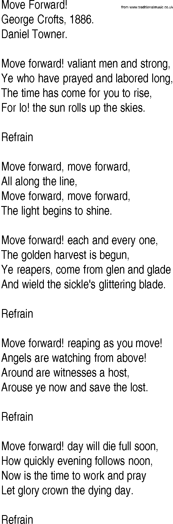 Hymn and Gospel Song: Move Forward! by George Crofts lyrics