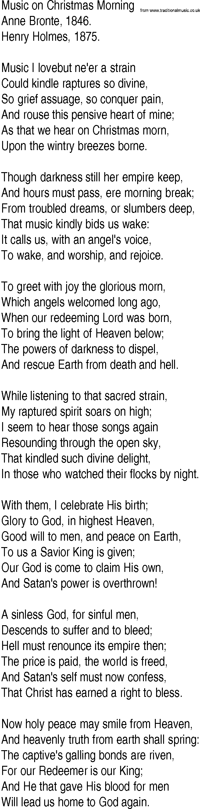 Hymn and Gospel Song: Music on Christmas Morning by Anne Bronte lyrics