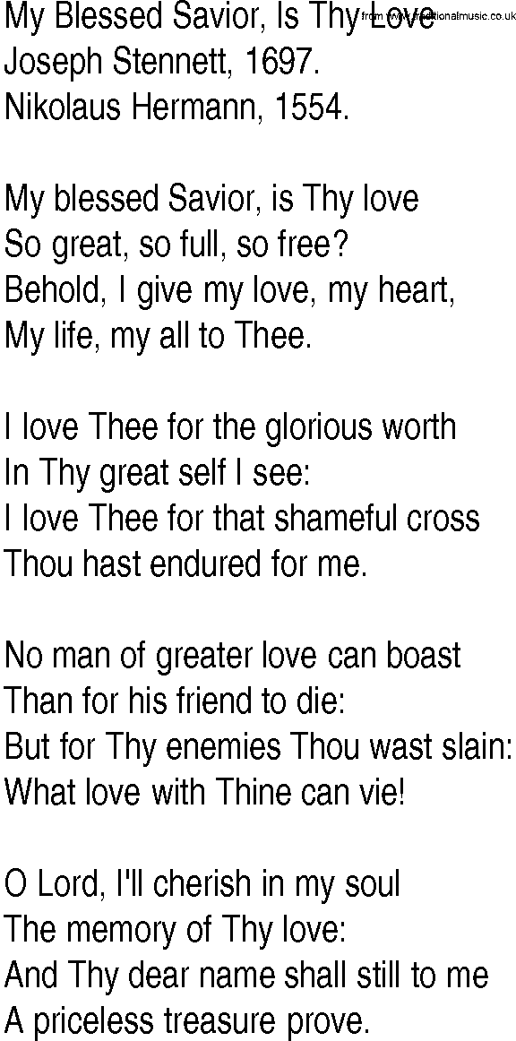 Hymn and Gospel Song: My Blessed Savior, Is Thy Love by Joseph Stennett lyrics