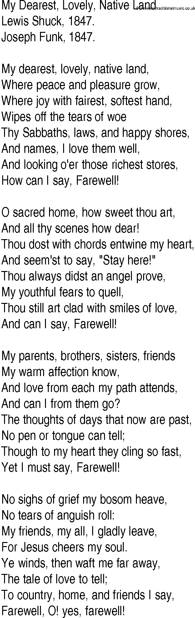 Hymn and Gospel Song: My Dearest, Lovely, Native Land by Lewis Shuck lyrics