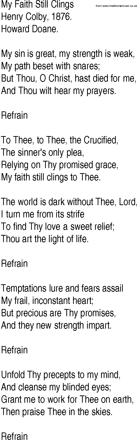 Hymn and Gospel Song: My Faith Still Clings by Henry Colby lyrics