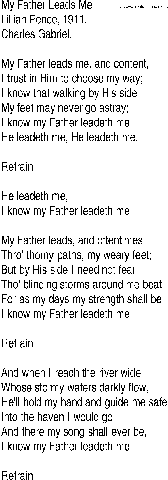 Hymn and Gospel Song: My Father Leads Me by Lillian Pence lyrics