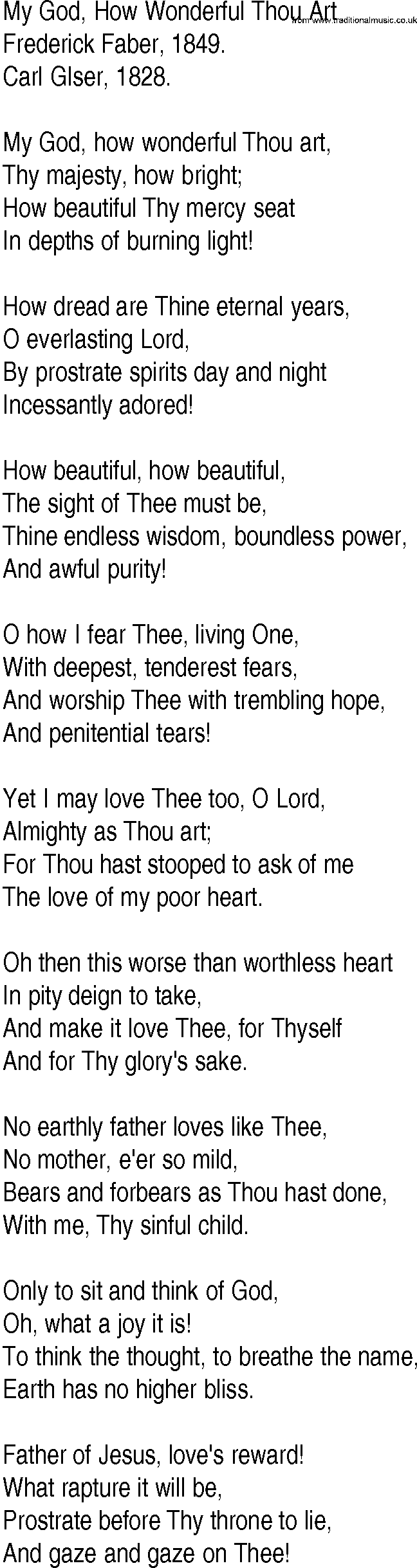 Hymn and Gospel Song: My God, How Wonderful Thou Art by Frederick Faber lyrics